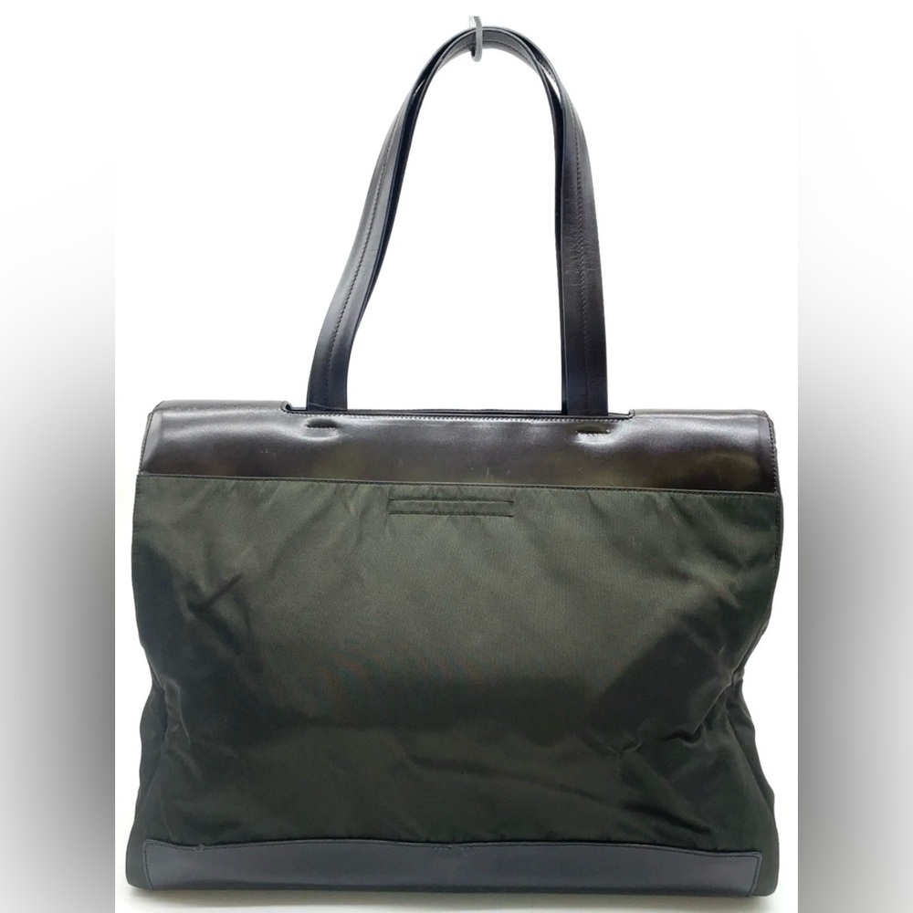 PRADA Vintage Y2K Unisex Rare Dark Olive Nylon/Leather Shopper Tote Handbag - Picture 2 of 12
